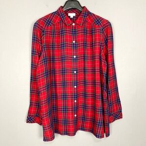 J. Jill Lightweight Plaid Tunic Top Women’s Size L Button Front Tartan Holiday